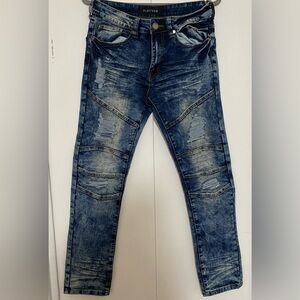 Platform acid wash distressed jeans